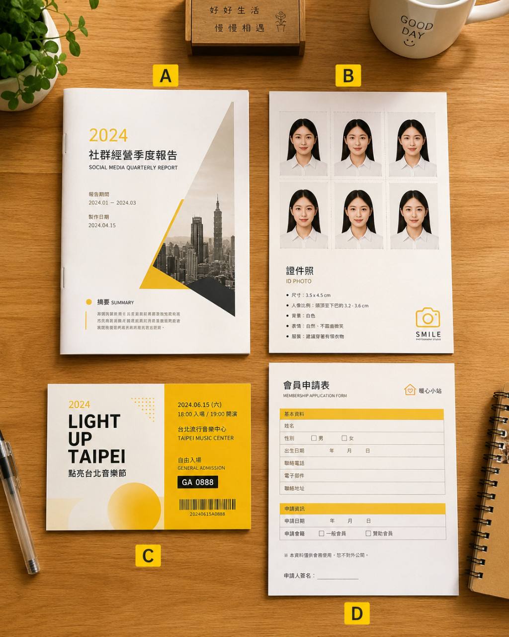 上一次列印是為了什麼？報告、證件照、票券和表單都先整理好