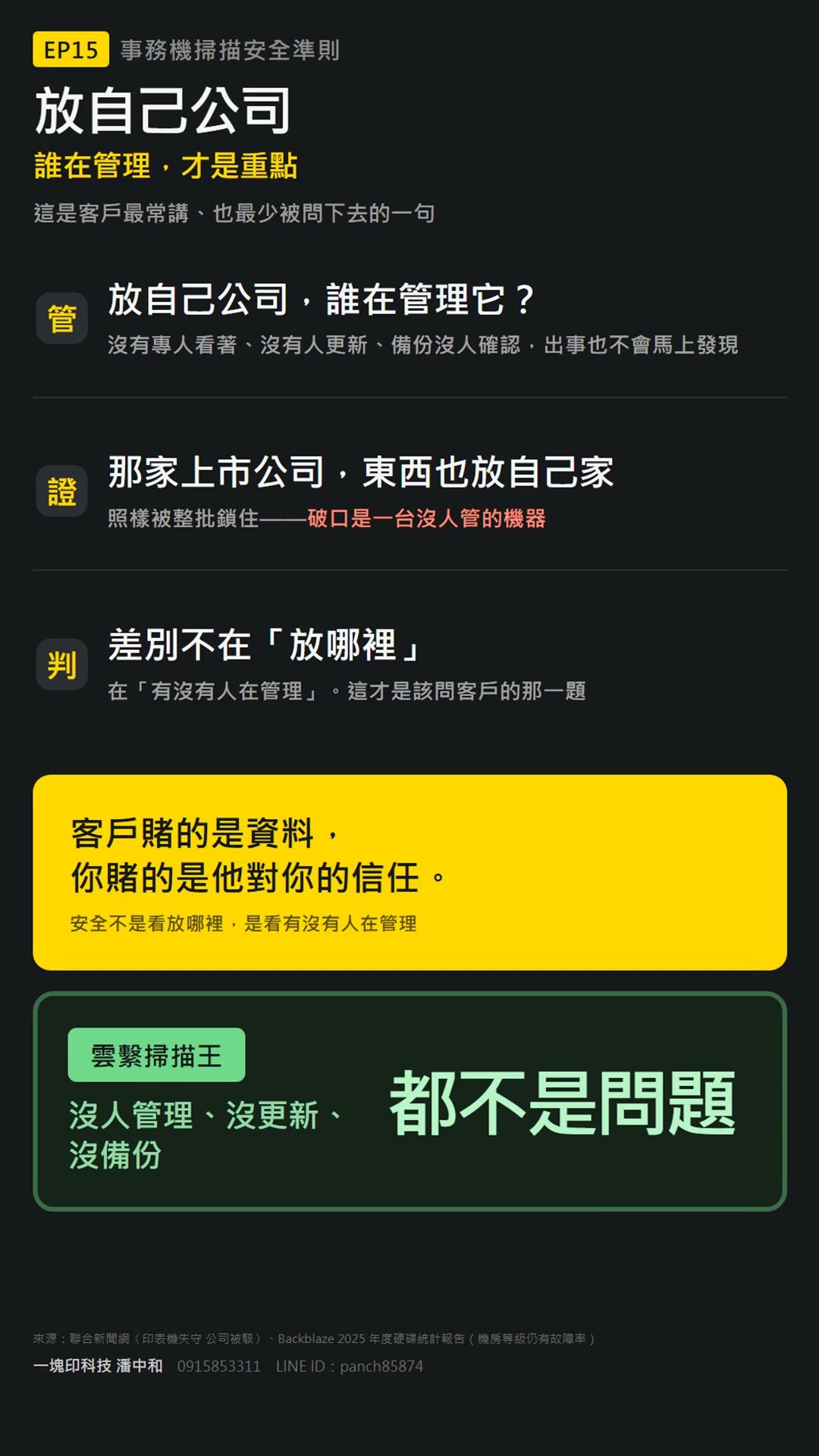 放自己公司是否安全判準對照卡：管理狀態、上市公司案例、責任歸屬